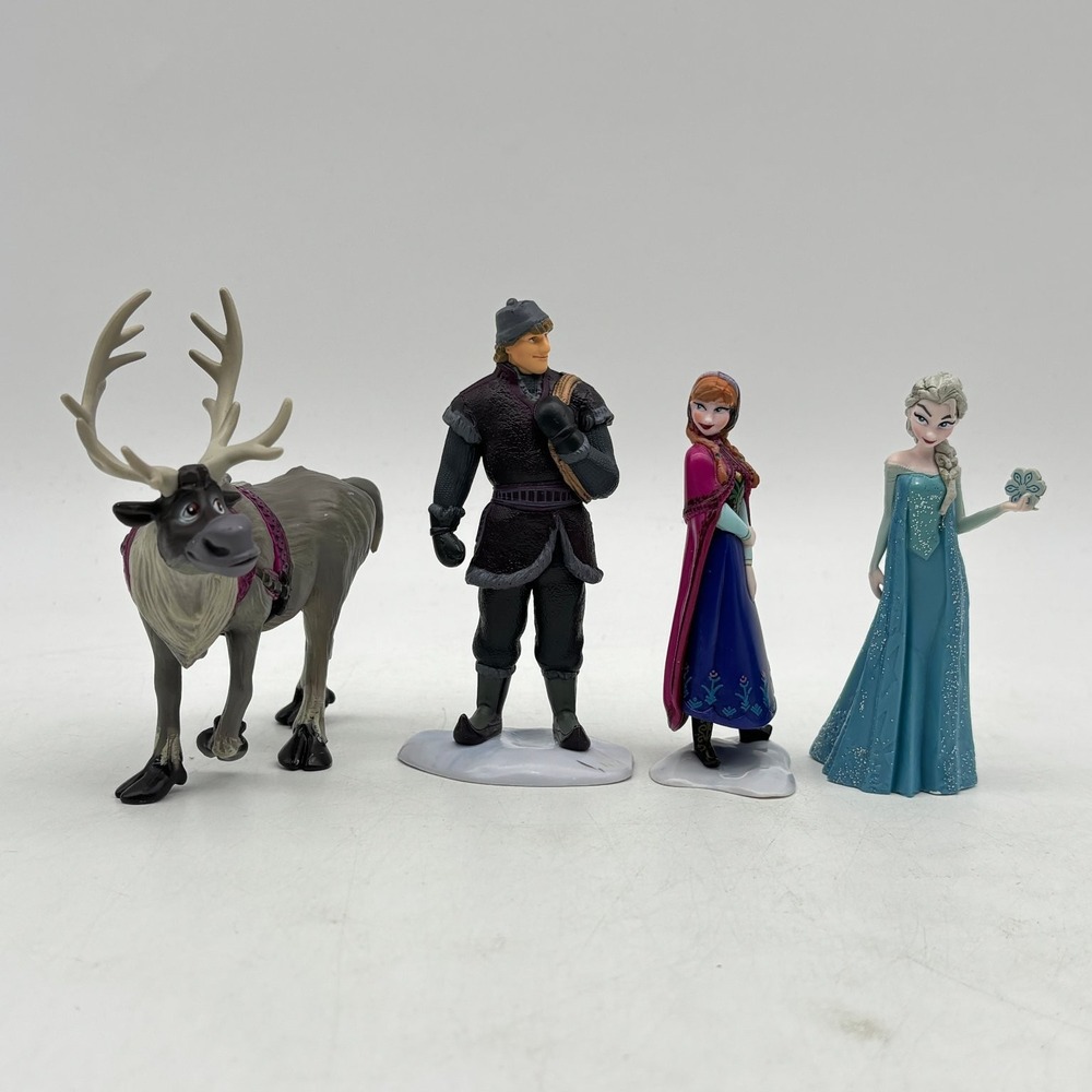 Disney Frozen Figurine Lot of 4 Elsa Anna Kristoff Sven PVC Toy Cake Toppers